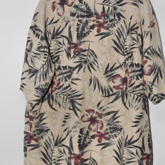 KEELER BAY Shirt Large Button up Tan and Burgundy Flower Beach Hawaiian Tropical - Picture 6 of 8